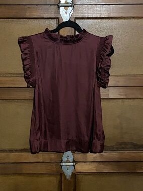 Joe's Jeans Ruffle Sleeve Satin Blouse - Burgundy